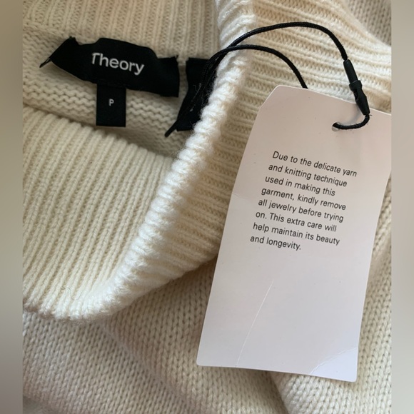 NWT Theory Cream Cable-Sleeve 100% Cashmere Pullover Sweater Size Large Petite - Picture 8 of 15
